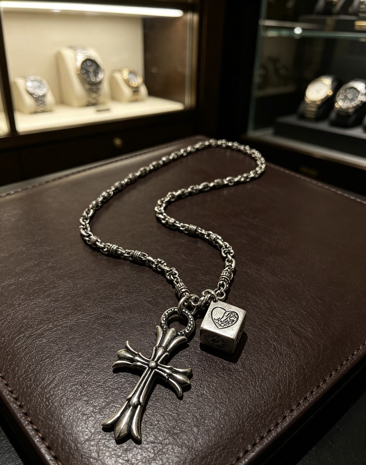 Chrome Hearts Silver Cross Pendant Necklace
